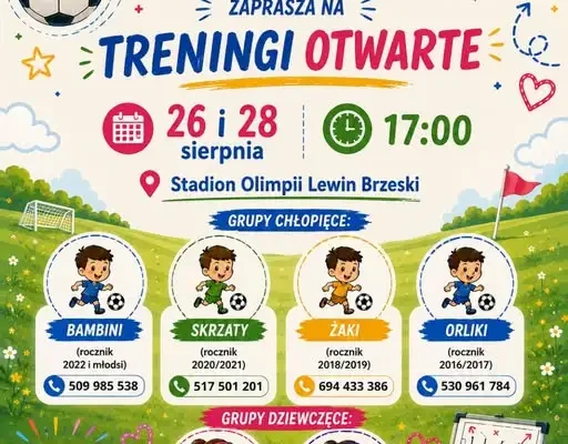 Akademia Olimpii Lewin Brzeski zaprasza na otwarte treningi piłkarskie dla dzieci