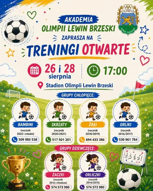 Akademia Olimpii Lewin Brzeski zaprasza na otwarte treningi piłkarskie dla dzieci