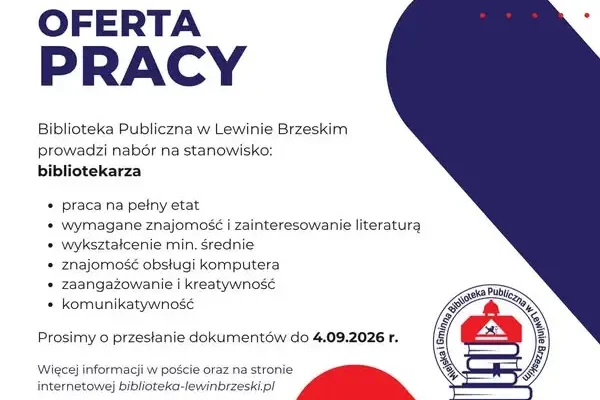 Biblioteka w Lewinie Brzeskim ogłasza nabór na stanowisko bibliotekarza