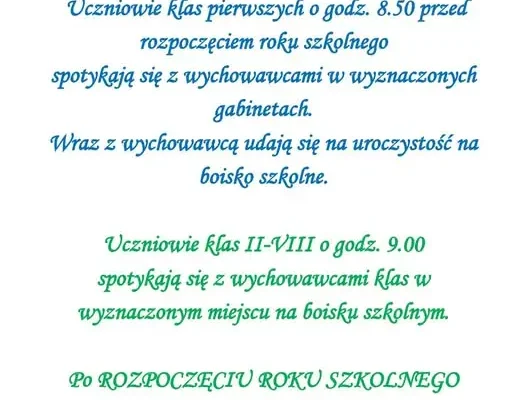 Uroczyste rozpoczęcie roku szkolnego 2026/2027 – harmonogram dla uczniów