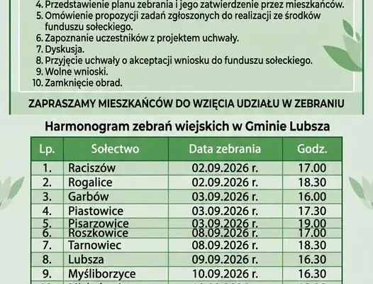 Gmina Lubsza: startują zebrania sołeckie w poszczególnych miejscowościach