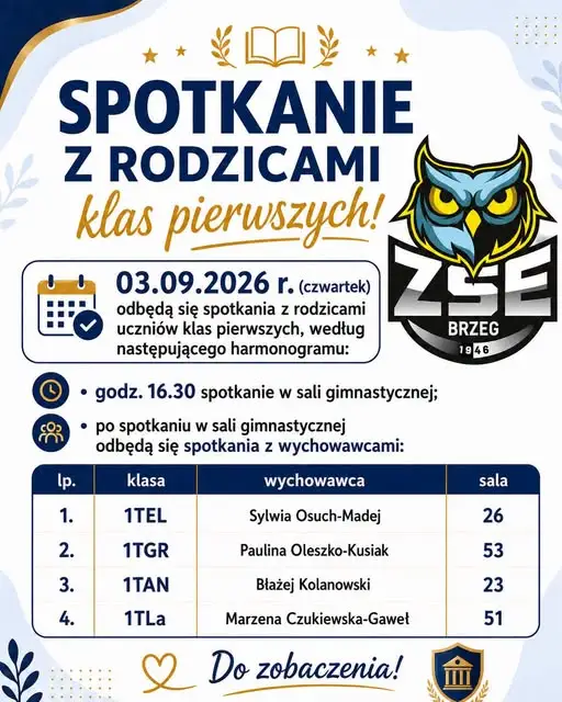 Spotkania rodziców klas pierwszych w ZSE w Brzegu 3 września