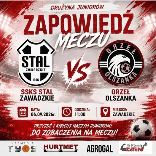 Juniorzy Orła Olszanka zagrają na wyjeździe ze Stalą Zawadzkie