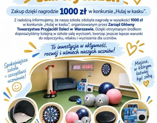 Szkoła Podstawowa nr 6 w Brzegu wzbogaciła salę wyciszeń dzięki nagrodzie w konkursie „Hulaj w kasku”