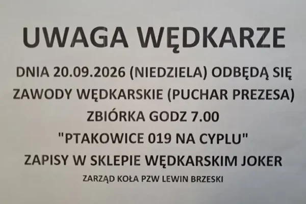 Zawody wędkarskie PZW Lewin Brzeski – Puchar Prezesa już 20 września