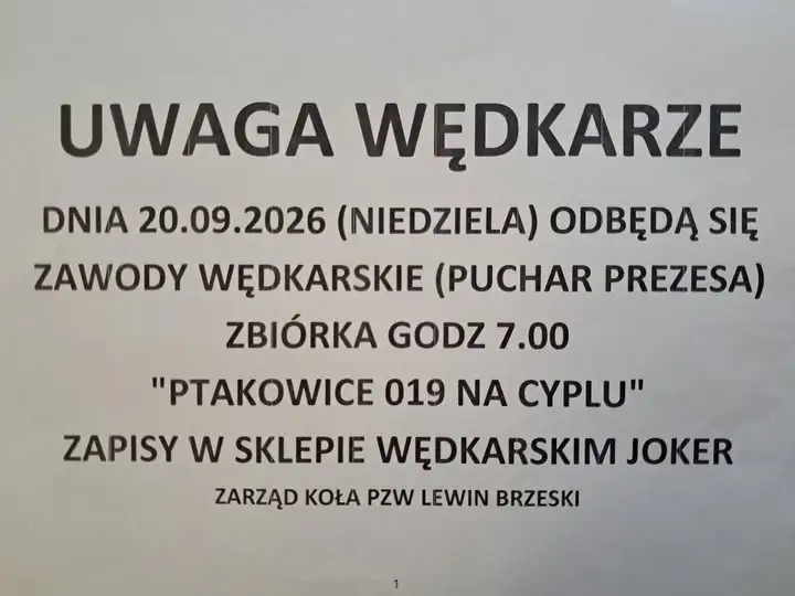 Zawody wędkarskie PZW Lewin Brzeski – Puchar Prezesa już 20 września