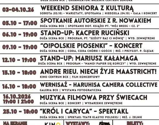 Październik w Brzeskim Centrum Kultury – repertuar pełen atrakcji
