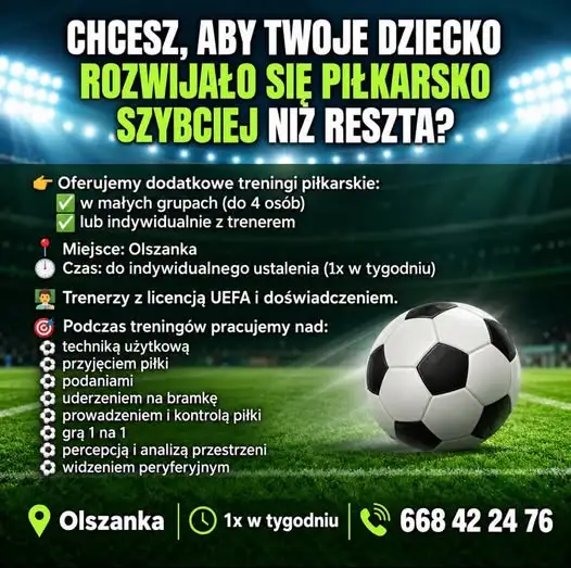 Indywidualne treningi piłkarskie dla dzieci w Olszance – zapisy trwają