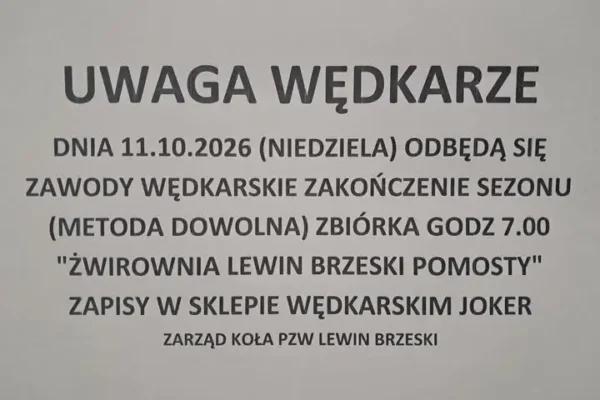 Zawody wędkarskie na zakończenie sezonu w Lewinie Brzeskim