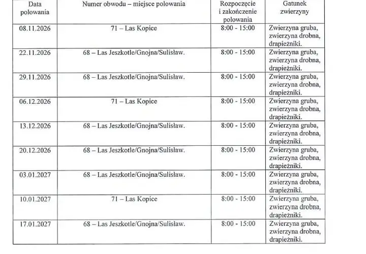 Koło Łowieckie „Szarak” ogłasza plan polowań zbiorowych na sezon 2026/2027