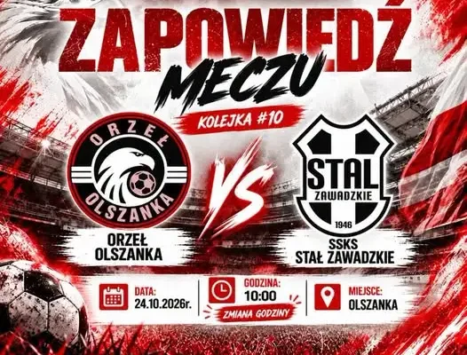 Zmiana godziny meczu juniorów Orła Olszanka ze Stalą Zawadzkie