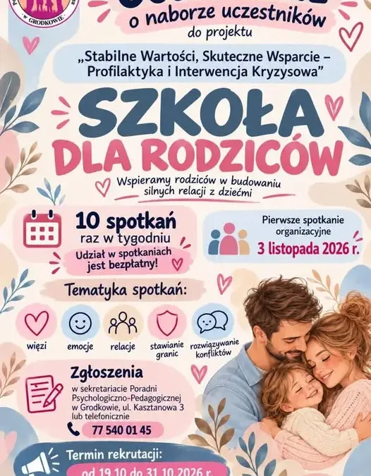 Grodków: rusza nabór do „Szkoły dla Rodziców” – bezpłatne warsztaty dla opiekunów